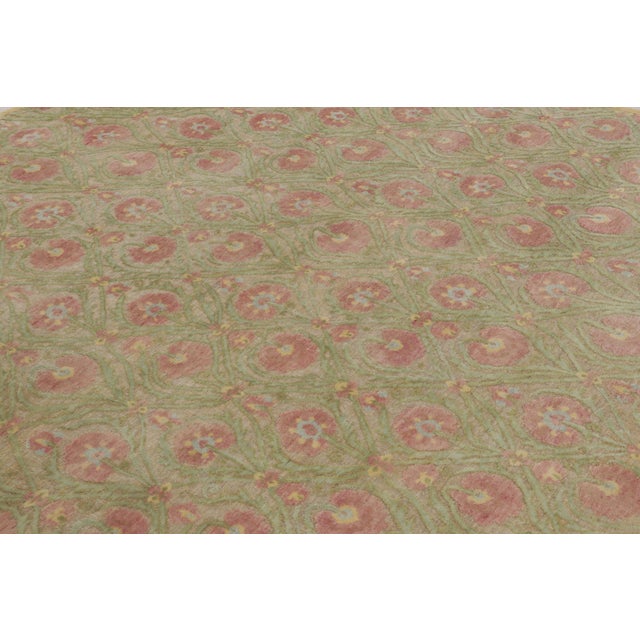 Rug & Kilim Rug & Kilim’s Block Print Rug in Green With Rose Pink Floral Patterns For Sale - Image 4 of 8