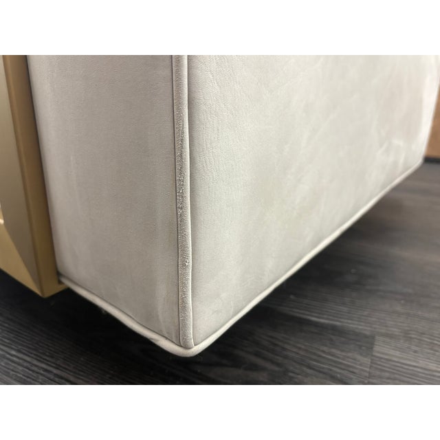 Rh Reginald Chair | Italian Veneto Leather – Ivory | Brass | Black Oak Drifted Base | 360° Swivel For Sale - Image 11 of 18