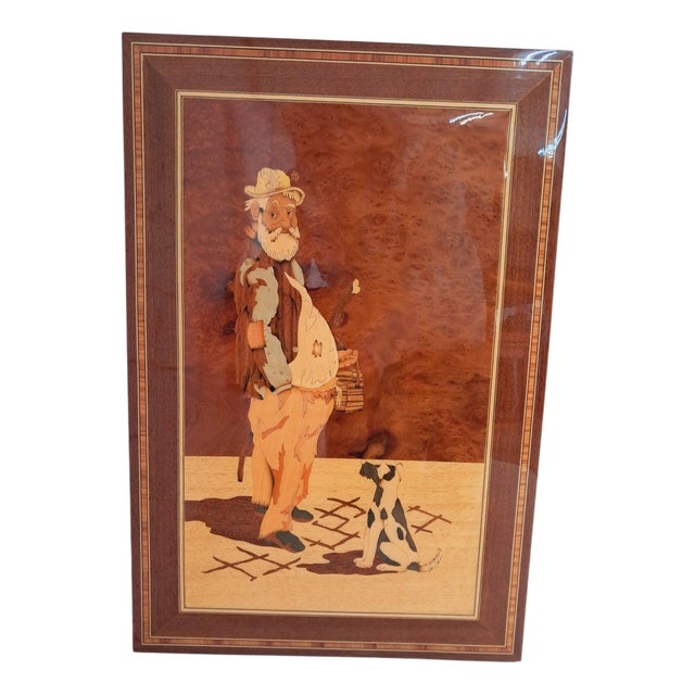 Vintage Italian Inlaid Marquetry Wall Art, 1960 For Sale