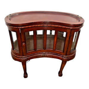 1990s Vintage Kidney Shape China Cabinet Curio Led Lighting Beveled Glass Curved Door