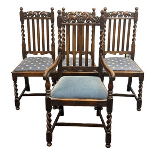 Early 20th Century Barley Twist Carved Dining Chairs - Set of 4 For Sale
