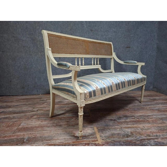 Wood Louis XVI Style Bench in Wood and Fabric For Sale - Image 7 of 10