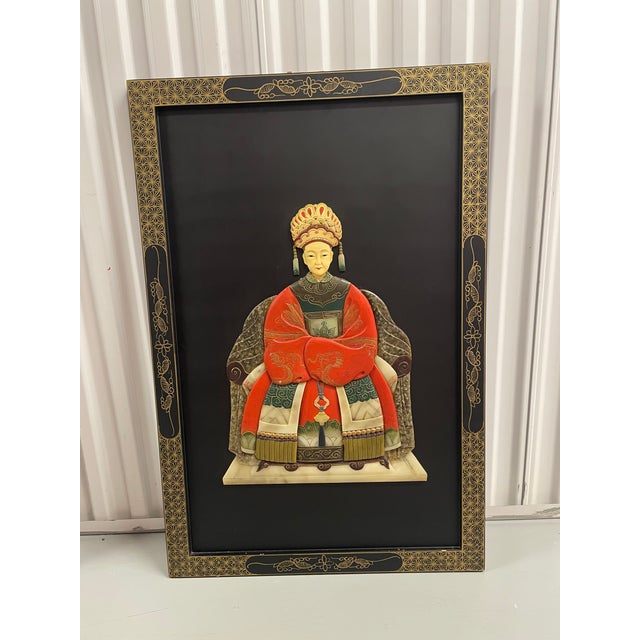 Chinese Pair of Chinese Jade & Semi-Precious Stone Inlaid Shadowbox Panels – Emperor & Empress For Sale - Image 3 of 9