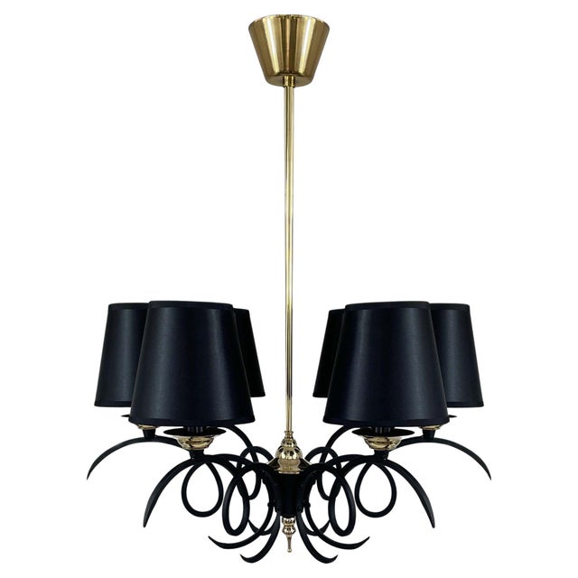 Black Cast Iron and Brass Chandelier, France, 1950s For Sale - Image 17 of 17