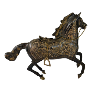 1970s Handcrafted Edge Floral Brass Horse Figurine