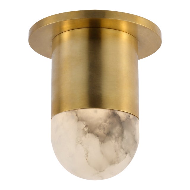 Kelly Wearstler for Visual Comfort Signature Melange Mini Monopoint Flush Mount in Antique-Burnished Brass with Alabaster For Sale