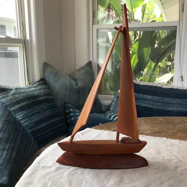 Vintage Carved Wood Sailboat Sculpture Chairish