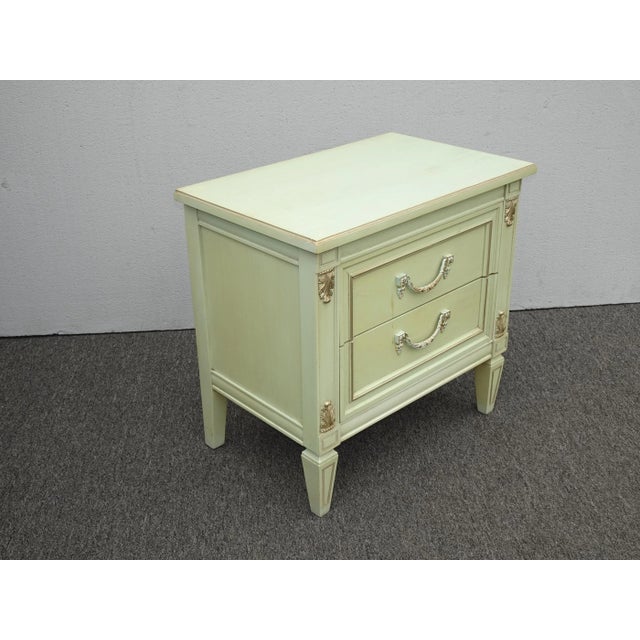 French Vintage French Louis Style Lite Green Nightstand W Brass Handles For Sale - Image 3 of 13