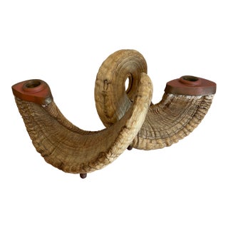 Pair of 1960s Ram Horn & Brass Candle Holder – Natural + Sculptural Design For Sale