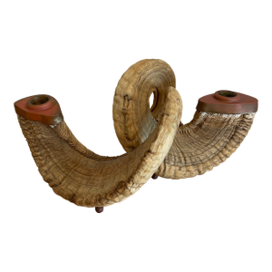 Pair of 1960s Ram Horn & Brass Candle Holder – Natural + Sculptural Design