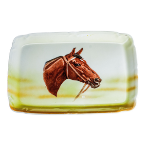 Charming Antique Hand Painted Porcelain Vanity Tray Horse Portrait Equestrian Country Rustic Home Decor