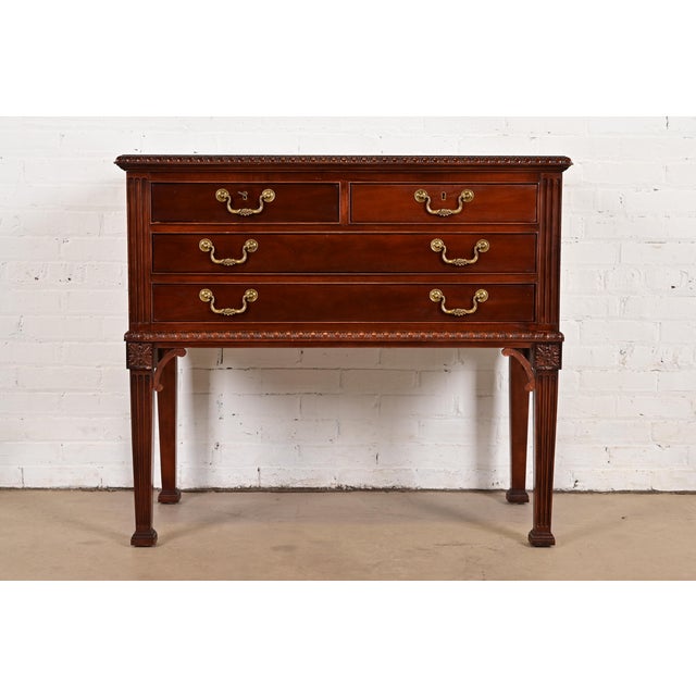 English Councill Furniture Georgian Carved Mahogany Buffet Server or Console Table For Sale - Image 3 of 13