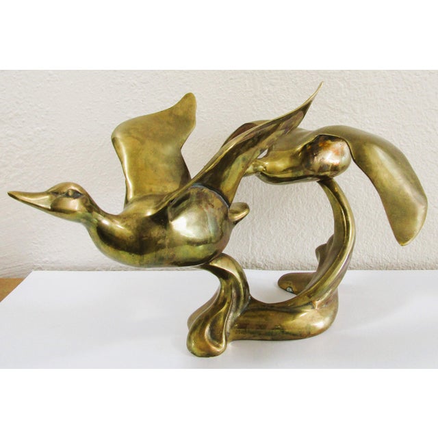 1950s 1950s Mid-Century Modern Large Brass Two Ducks in Flight Sculpture For Sale - Image 5 of 11
