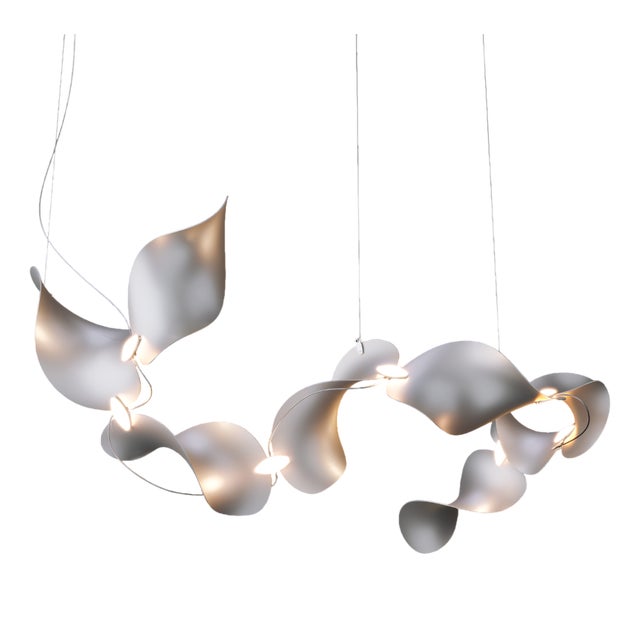 Dune 8 Curve Chandelier with Silver Anodized Shades by Daniel Becker For Sale