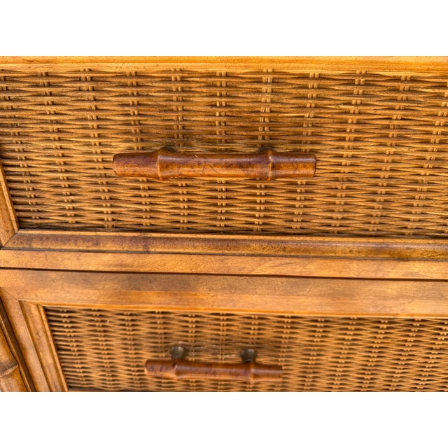 1970s Vintage Hollywood Regency Faux Bamboo and Wicker Chest of Drawers, 1970's, by American of Martinsville For Sale - Image 5 of 10