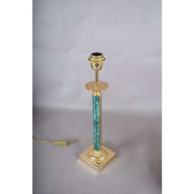 Green Malachite-Style Column Table Lamp with Structured Shade, 1980s For Sale - Image 9 of 12