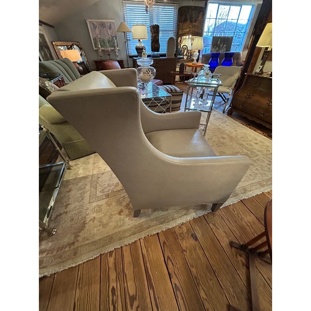 Lee Industries Gray Leather Custom Club Chair For Sale In Philadelphia - Image 6 of 11
