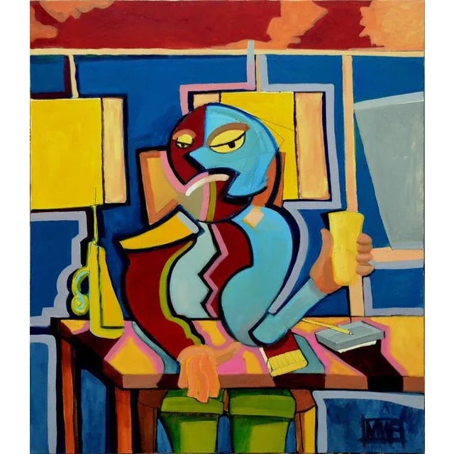"Happy Hour" Contemporary Abstract Figurative Mixed-Media Painting For Sale