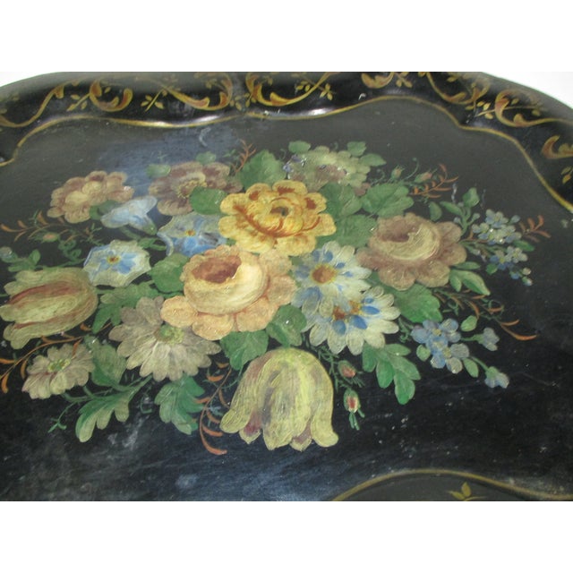 1920s Antique Hand-Painted Floral Tole Tray For Sale - Image 5 of 11
