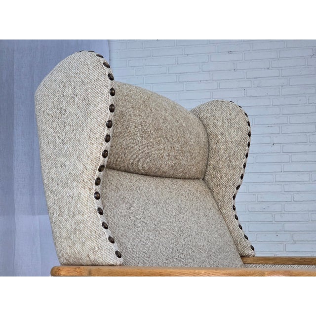 Danish Highback Armchair in Wool and Oak, 1970s For Sale - Image 6 of 18