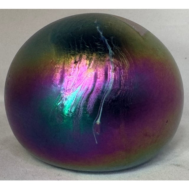 Glass Vintage Glasshouse Opalescent Hand-Blown Signed Paperweight For Sale - Image 7 of 9
