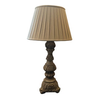 Late 20th Century Solid Wood Heavily Carved Poplar or Rubber Wood Italian Lamp For Sale