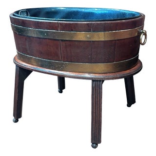 Georgian Mahogany and Brass Banded Lift Off Wine Cooler on Stand For Sale