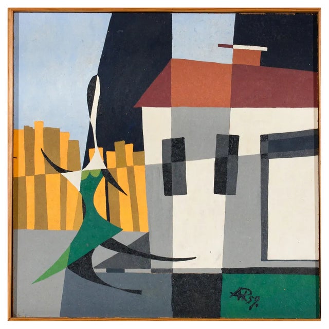 Cubist Artist, Composition with House, 1959, Painting, Framed For Sale