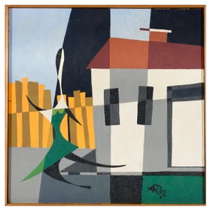 Cubist Artist, Composition with House, 1959, Painting, Framed