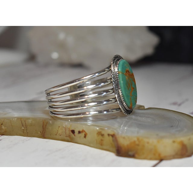 Vintage Native American Navajo Begay Sterling Silver Turquoise Cuff Bracelet For Sale - Image 4 of 18