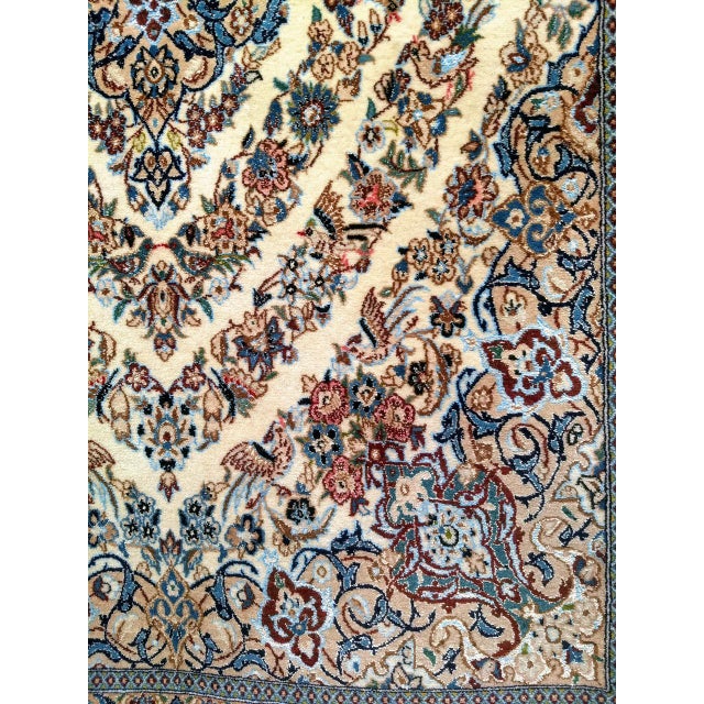 Vintage Nain Area Rug, Hand-Knotted Wool & Silk, Garden of Paradise Pattern, 4x7, Ivory & Blue For Sale - Image 9 of 12