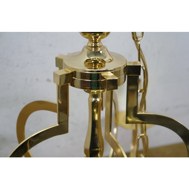 Vintage Brass 6 Arm Hollywood Regency Geometric Chandelier Pendant Light 24" For Sale - Image 11 of 18