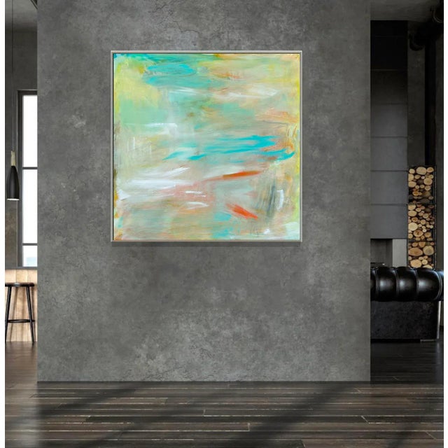 Robin's Egg Blue "Koi Pond" by Trixie Pitt Large Abstract Expressionist Coastal Painting For Sale - Image 8 of 12