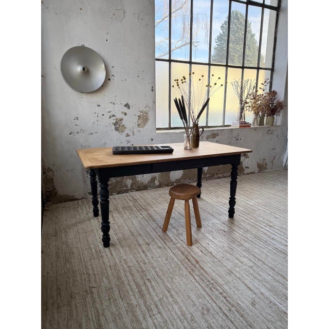 Oak Farmhouse Table with Black Turned Legs, 1950s For Sale - Image 16 of 18