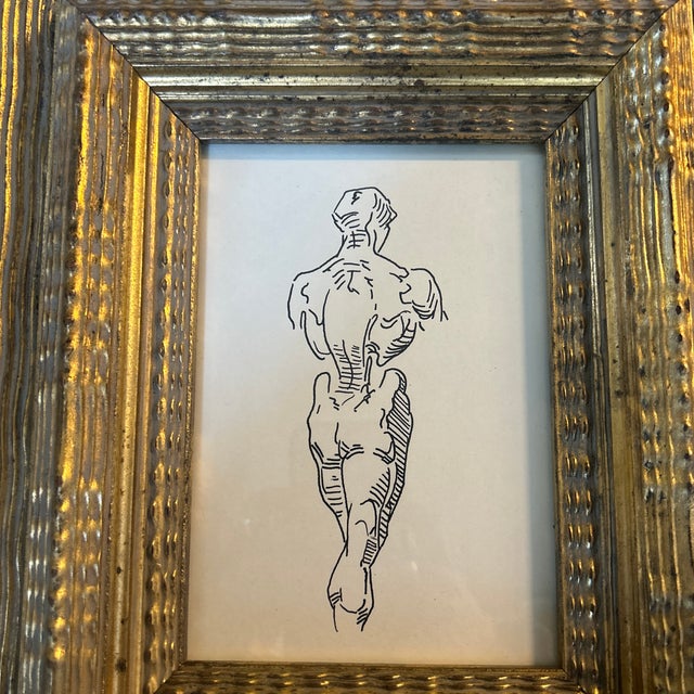 1940’s original abstract life study ink drawing in chunky gold frame. Measures 5x7 / approximately 12.5x14.5 framed. Check...