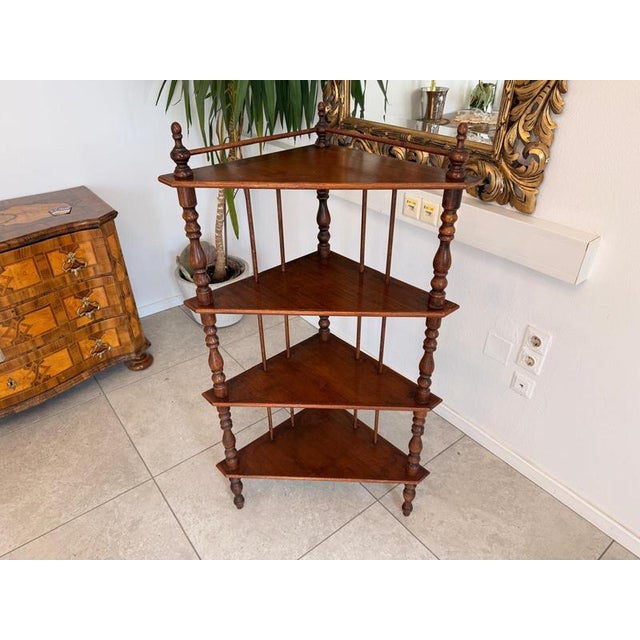 Original corner tiered serving stand from the Gründerzeit period, circa 1875. Dimensions: Height x Legs 147 x 50 x 50 cm....