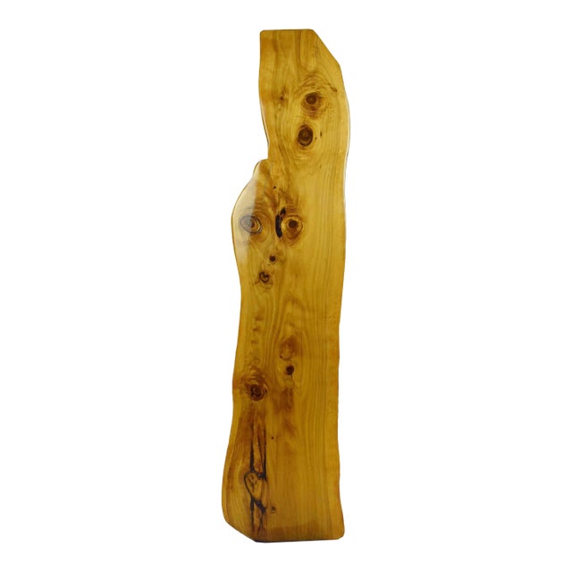 Handmade Modern Minimal Live Edge Tall Wall Hanging Solid Polished Wood Slab Sculpture Art For Sale