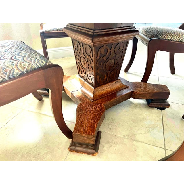 Vintage Oak Round Pedestal Dining Table With Splayed Feet For Sale - Image 9 of 12