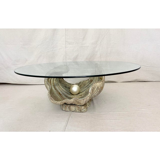 Vintage Carved Wood Clam Shell and Pearl Coffee Table Chairish