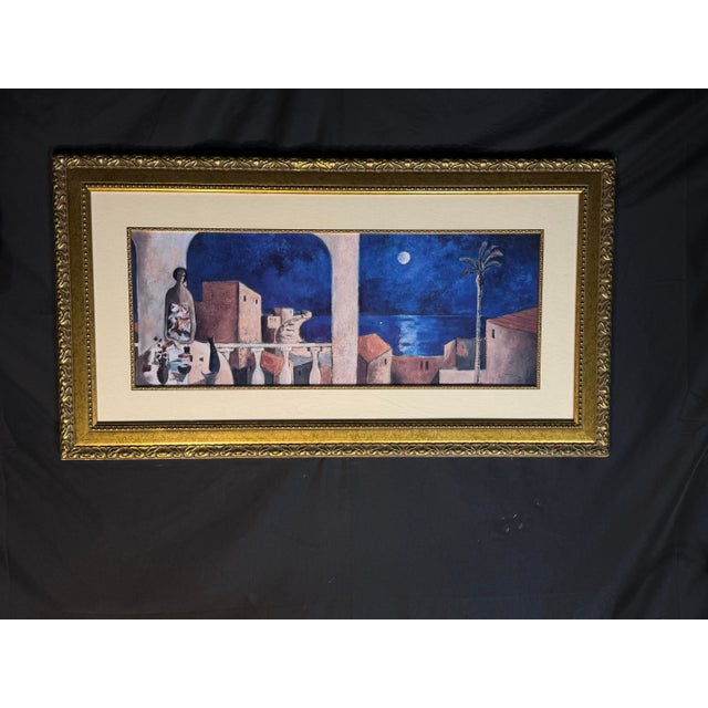 Paint Mediterranean Coastal Framed Wall Art 45x25 Ornate Gold Frame Home Decor For Sale - Image 7 of 9