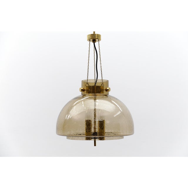 Metal Brass and Smoked Glass Hanging Lamp from Limburg, Germany, 1960s For Sale - Image 7 of 14