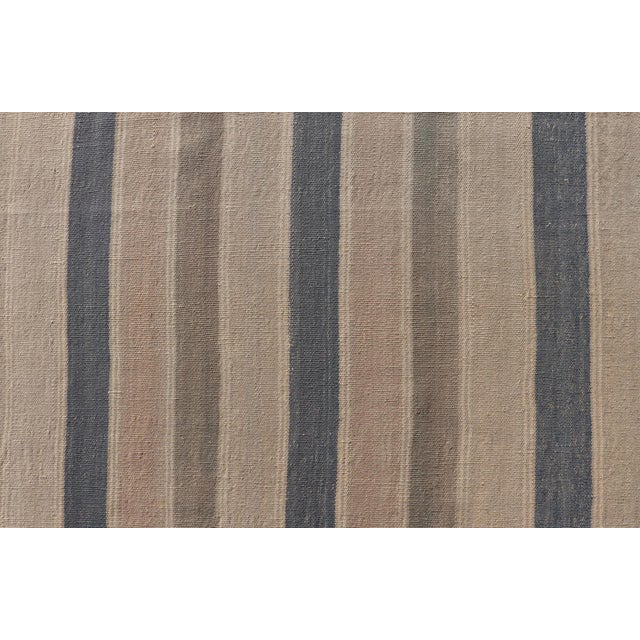 Vintage Turkish Gallery Kilim With Soft Neutral Stripes in Blue and Sand For Sale - Image 10 of 12
