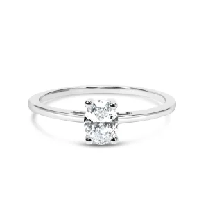 14K White Gold 1/2 Cttw Oval Lab Grown Diamond 4 Prong Solitaire Engagement Ring (F-G Color, VS2-SI1 Clarity) - Size 5