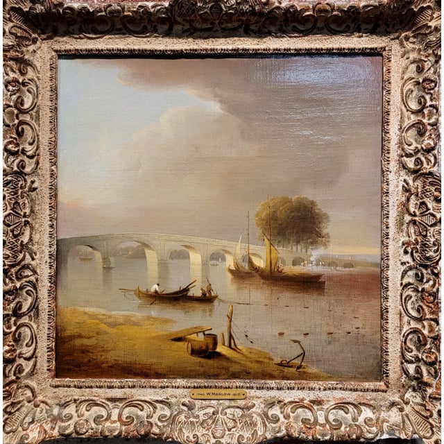 William Marlow -A Bridge Near London -18th Century Oil Painting For Sale - Image 12 of 12