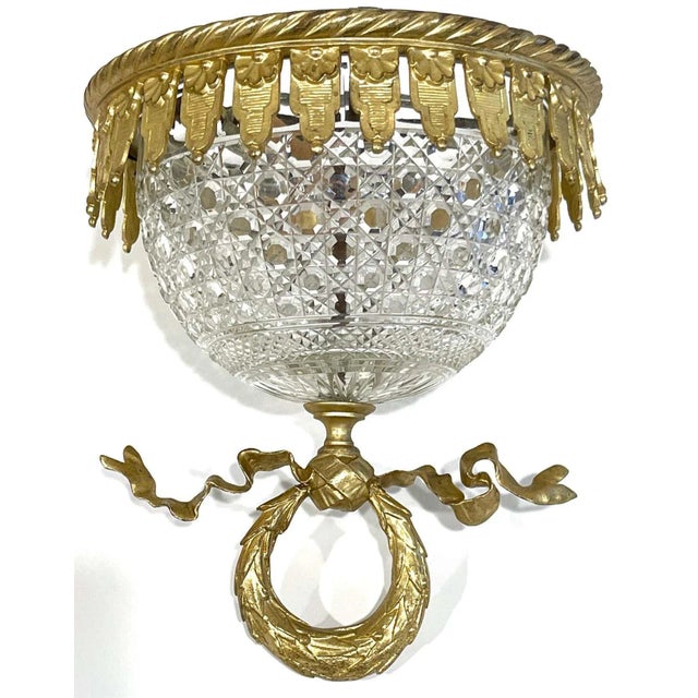 Early 20th Century Antique French Ormolu Mounted Baccarat 'Atrib.' Crystal Flush Mount Chandelier For Sale In Atlanta - Image 6 of 13