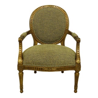 Henredon Leopard Print Gold French Style Armchair For Sale