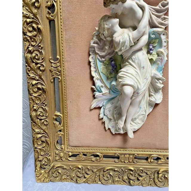 Wood Antique Bisque Lovers Porcelain Figural Gold Wood Frame For Sale - Image 7 of 7