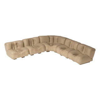 Modular Sofa in Beige Leather attributed to Rossi Di Albizzate, Italy, 1970s, Set of 5 For Sale