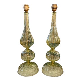 Pair of Modern Murano Green Glass Lamps For Sale