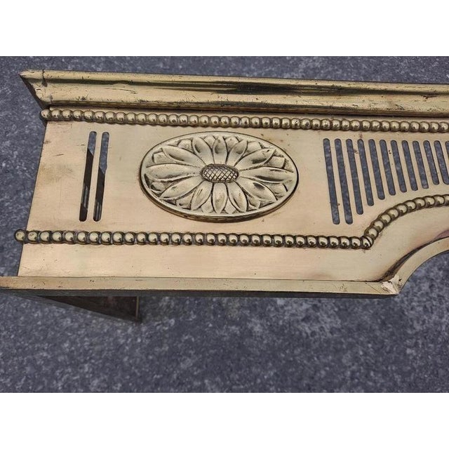 Antique Regency Pierced Brass Fireplace Fender with Floral Rosettes For Sale - Image 10 of 18